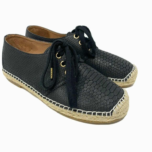 Joie Hemlock Leather Black Espadrille Sneaker Crocodile Print Sz 6 - Picture 6 of 6